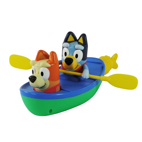 Image of TOMY Toomies Bluey Pull and Go Canoe - Pull String Helps Bluey Paddle Through Water - Includes Bingo Bath Toy Pourer - Bluey Toys for Bath - Ages 18 Months and Up