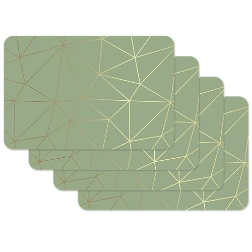 Venilia Juego de 4 manteles Individuales Poligonal Verde Menta y Oro, 4 Unidades, 45 cm x 30 cm, manteles Individuales Lavables, manteles Individuales, Resistentes a la Suciedad y al Agua, Aptos para