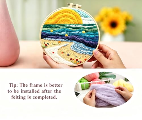 Image of 3 Sets Wool Felt Sets Seascape Scenery Needle Felting Kits DIY Handmade Wool Felt Painting Kits Home Decor Needle Felt Starter Sets Gifts with Instructions and Foam Pad for Beginners (Yellow)