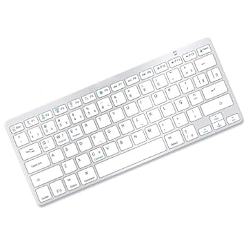 Teclado Sem Fio Ultra Fino Bluetooth Para Tablet e Celular, Computador, Android, Note, Com Tecla "Ç", Tecla “COMMAND” Padrão ABNT2 Layout Nacional Brasileiro (Cinza Metalizado)