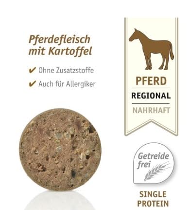 Anibio 8 x Tolle Rolle Pferd 400g | 92% Pferdefleisch | Nassfutter für Hunde | Single Protein | hypoallergenes Pferdefleisch | mit Kartoffel | Getreidefrei | Geprüfte Qualität | Made in Germany
