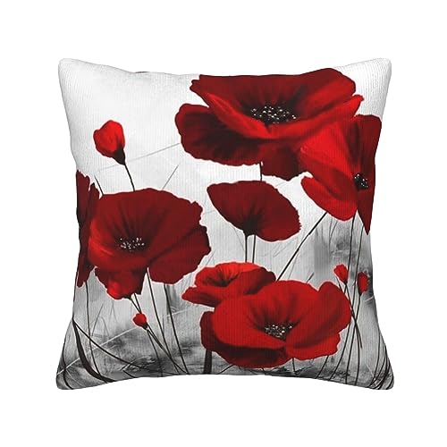Housse de coussin coquelicot rouge en velours côtelé noble