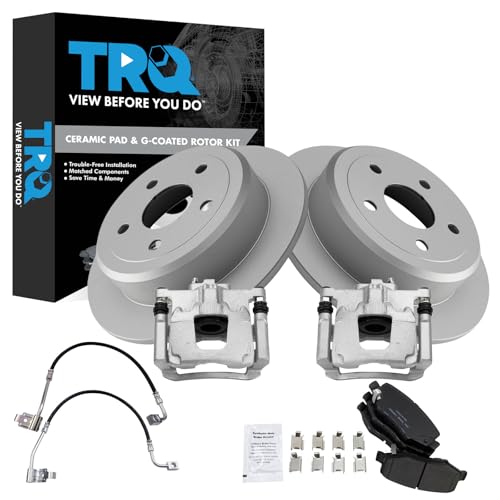 Image of TRQ Rear Brake Pad & Rotor Kit Ceramic Premium G-Coated Compatible with 2007-2013 Jeep Wrangler