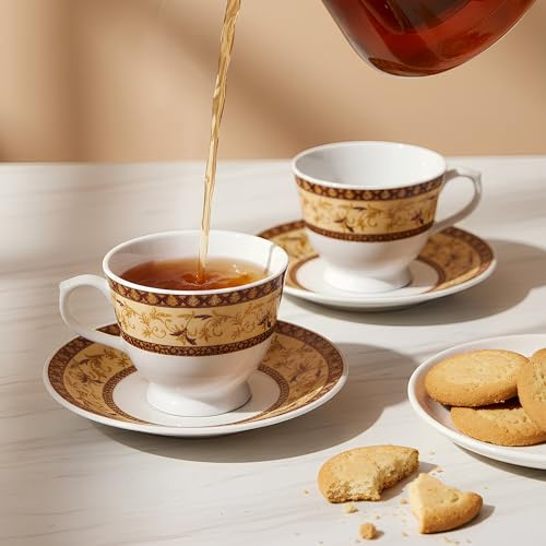 Image of U.P.C. Cup with Saucer Set of 12 Pcs | Tea /Coffee Cups | Ceramic | Microwave & Dishwasher Safe | Bone-Ash Free | Extra Strong | Super Light | Crockery Set Ideal for Daily (N-Cup white-34)