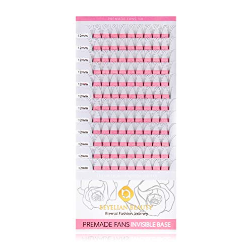 BEYELIAN Volume Fans Invisible Base Eyelash Extensions 0.07mm C Curl 6D Soft Short Stem Premade Fan Lashes Semi Permanent Lash Extensions (0.07 C 12mm)