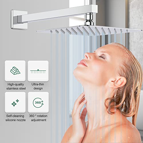 Rain Shower Faucet System Set: Rainfall Shower Faucets Sets Complete Shower Combo Set, Wall Mounted Modern Luxury Shower Systems With Rain Shower And Handheld Shower Mixer Valve, Polished Chrome #TOP3