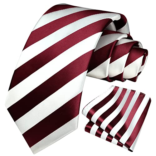 Image of HISDERN Stripe Tie Mens Ties with Pocket Square Set Classic 3.4'' Silk Formal Necktie Handkerchief for Business Wedding