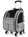 pecute Pet Trolley Backpack, Dog Rucksack Bag on Wheels, Multi-Function Rolling Carrier with Adjustable Height, Multi-Pockets Breathable Pet Travel Carrier for Cats & Dogs