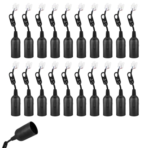 HOSPAOP 20 Piezas Portalámparas E14 con Cable, Casquillo E14 Negro para Bombillas, Portalámparas de Construcción Renovación DIY
