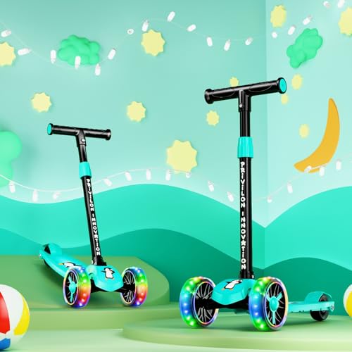 Image of 3 Wheel Kick Scooter for Kids of Age 3-8 Years, All PU 3 Wheel 3 Level Height Adjustment, Light Weight 50kgs Weight Capacity for Kids (Mint LED Light)