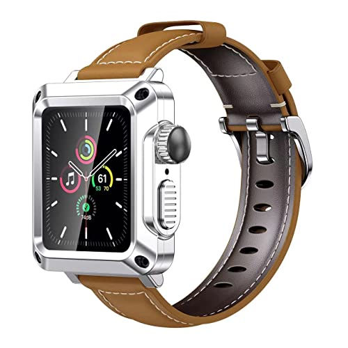 Bracelet Apple Watch 38mm anti-chute verre trempé et cuir marron