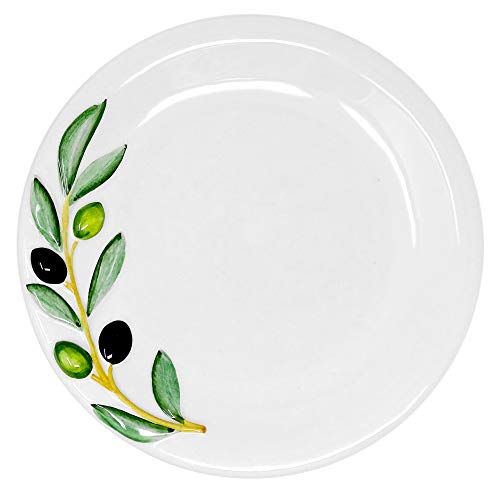 Lashuma Assiette à petit-déjeuner ronde fabriquée à la main en céramique italienne au design olive - Assiette plate de 20 cm de diamètre