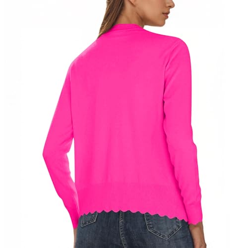 Women's Cardigan Sweater V Neck Lightweight Button Front Knit Tops Hot Pink - image 3
