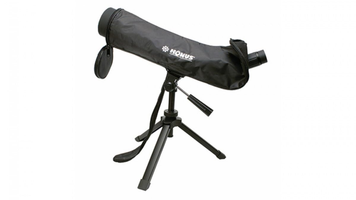 KONUS | KONUSPOT-65 Spektiv für die Jagd und den Schießsport, ideal für die Vogelbeobachtung in der Morgen- und Abenddämmerung, Zoom/Durchmesser 15-45x65, mit Tischstativ und Smartphone-Halterung