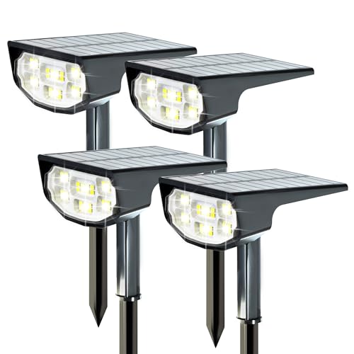 LuViva Solar Spot Lights Outdoor IP68 Waterproof, Ultra-Bright Performance，Simple Modes for Easier Operation, Auto On/Off，Solar Powered Landscape Lights for Garden, Yard, Pathway (Cool White, 4 Pack)