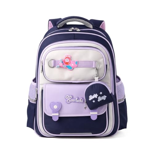 Image of PALAY School Bag for Girls Purple Blue Cartoon Backpack Waterproof Oxford Cloth Bookbag with Small Pouch Breathable Mesh Back Panel Stress Relief Daypack Children's Day Rakhi Gift for School Kids
