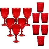 cecaro group - Set 6 Calici Natalizi in Vetro Rosso 320 ml e Set 6 Bicchieri Natalizi in Vetro Colorato Rosso 280 ml - Ideali per Tavola di Natale, Brindisi e Feste