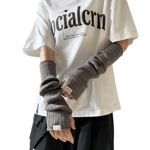 BILIPOPX Y2K Arm Cover Knitted Arm Warmer Grunge Fairy Fingerless Gloves Punk Kpop Arm Sleeves for Women Teen Girl (Grey)