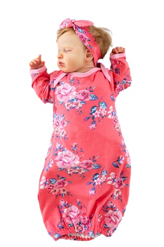 Image of Baby Be Mine Newborn Gown and Hat Set Layette Romper Coming Home Outfit (Newborn, Rose)