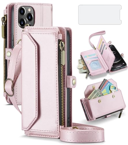 Coque iPhone 12 Pro avec protège-écran verre trempé et porte-carte Asuwish Or