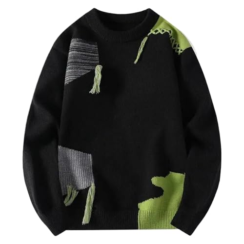 Patchwork Knitted Sweater Trend Street Autumn Winter Warm Men's Tops Hip-Hop Sports Pullover