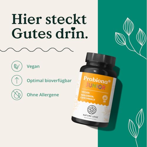 NATURE LOVE® Probiona Junior - 45g Pulver - Darmbakterien für Kinder ab 4 Jahren - 5 Bakterienstämme - mit Lactobacillus (Milchsäurebakterien), Bifidobacterium und Inulin - vegan & laborgeprüft