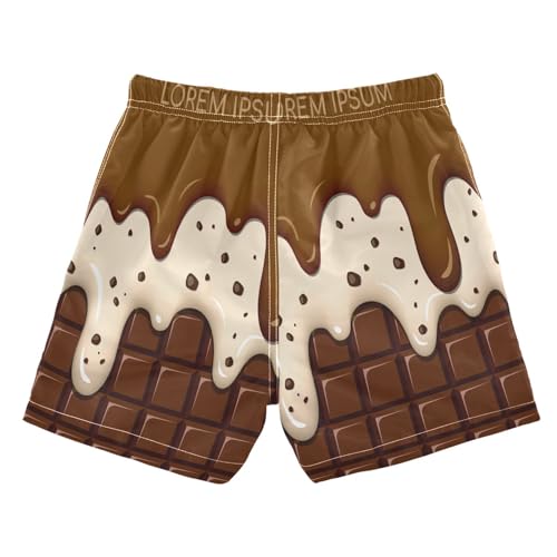 Toddler Boys Board Shorts Kids Swim Trunk Rich Chocolate Beach Shorts for Child Ice Cream and Cookie Size from 2T to 12Y2