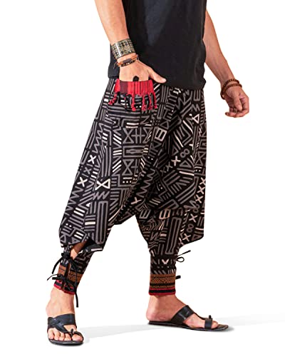 Image of The Veshti Company Hipie Harem Pants for Men Cotton Low Crotch Printed Baggy Bohemian Yoga Pajama Pant (Regular Fit)