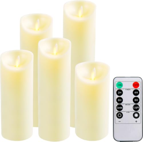 CCLIFE LED Kerzen Echtwachs 5er Set mit Fernbedienung Timer Funktion Echtwachs...