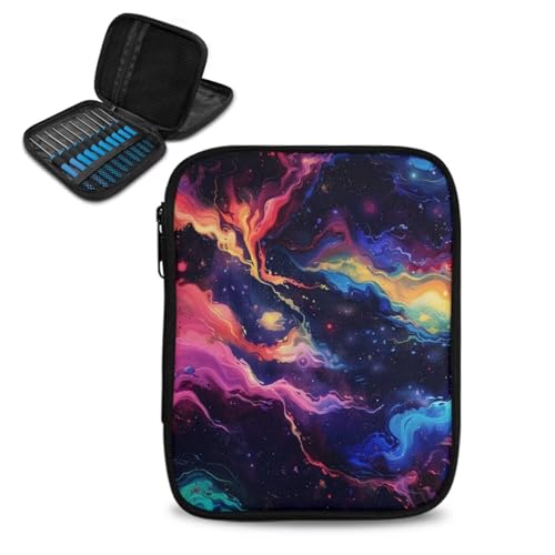 Image of Crochet Hook Case Galaxy Crochet Hook Holder Portable Crochet Hook Storage Bag with Web Pockets Suitable for Crochet Needles /Knitting Accessories