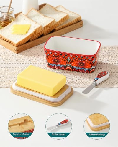 vancasso KRVI Butterdose, 480ml Keramik Butterdose mit Deckel und Messer, Butterdose Porzellan… – Ansicht 5