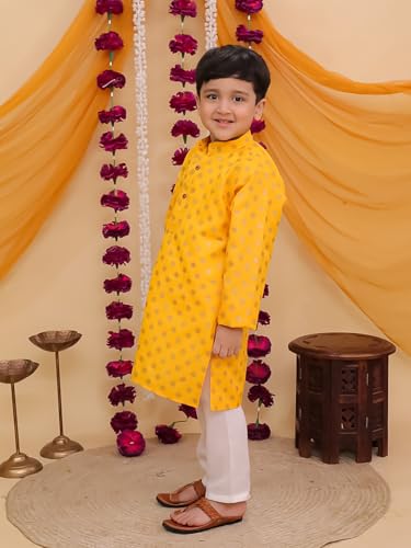 Image of AJ DEZINES Boys Cotton Full Sleeve Printed Kurta Pajama Set for Kids - Ethnic wear | Special Occasion & Traditional Outfit |Boys Kurta Pyjama Set - Regular Fit