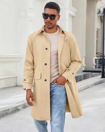 Runcati Mens Trench Coat Single Breasted Corduroy Lapel Long Jacket Fall Casual Vintage Windbreaker Overcoat3