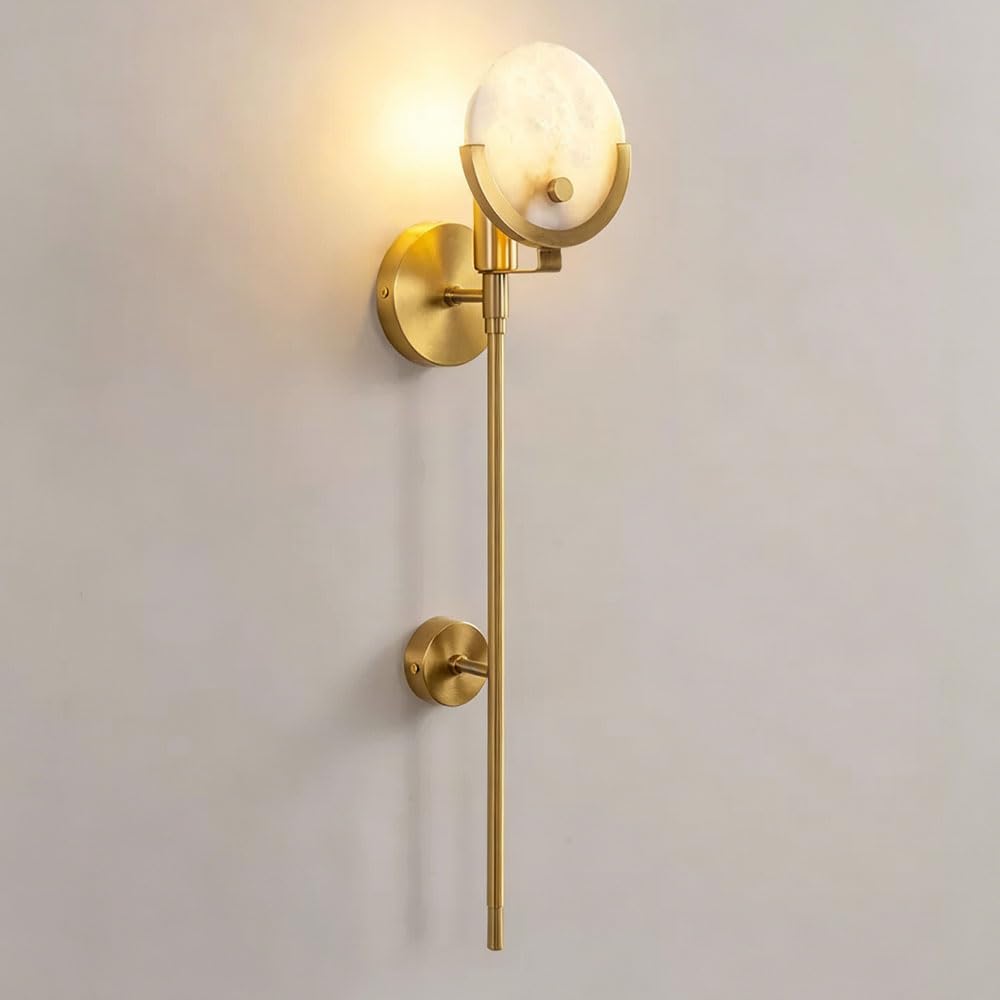 JISHUBO E14 Light Source Metal Wall Light, Nordic Minimalist Style Wall Lamp, Natural Alabaster Hardwired Wall Sconce, Restaurant Living Room Bedroom Wall Mounted Light Fixtures