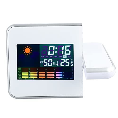 Sunydog Reloj de Alarma de Proyección Digital, Giratorio con Grandes Números Transparentes, USB/batería, Alarma, Repetición, Temperatura y Funciones de Humedad, Higrómetro de