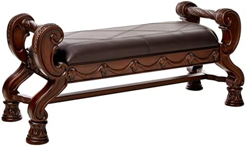 Signature Design by Ashley North Shore Ornate Faux Leather Upholstered Bedroom Bench, Dark Brown