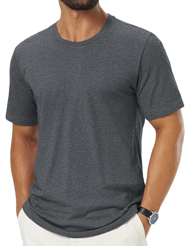Cotrasen Mens T-Shirts Short Sleeve Cotton Soft Crew Neck Solid Color T Shirt Moisture Wicking Casual Classic Basic Shirt Deep Grey L
