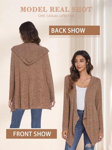 Image of DEESHA Cardigan for Women Sweaters Long Sleeve Open Front Draped Cardigan Lightweight Hooded Cardigan(Khaki, XX-Large)