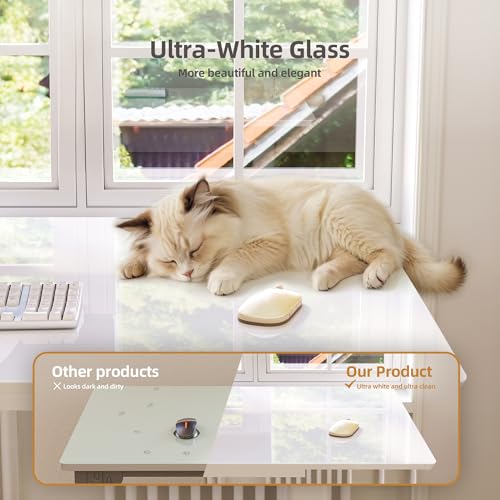 Image of INNOVAR Glass Standing Desk with Drawers 48x24 Inch Super White