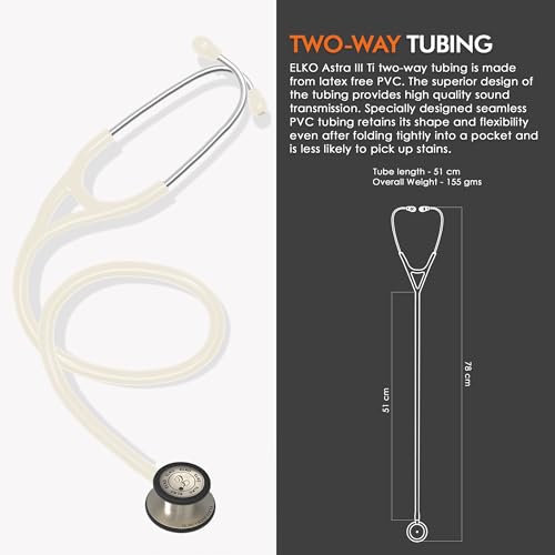 Image of ELKO EL-240 ASTRA III Ti Titanium dual head acoustic stethoscope | Adult & Pediatric Stethoscope with Double-sided Natural Titanium Chestpiece | Two-Way PVC Tubing | Doctors & Medical Students
