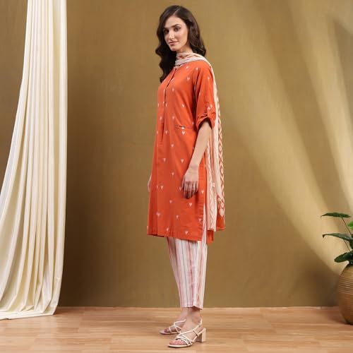 Image of BIBA Women Cotton Kurta Set,Pant,Stole