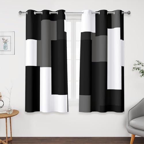 Tyrot Black White Grey Blackout Curtains for Bedroom Living Room 45 inch