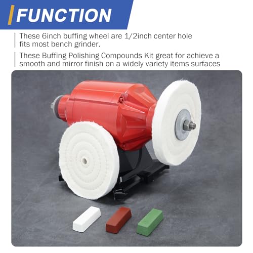 Image of SCOTTCHEN 6inch Buffing Polishing Wheels 1 /2 inch Arbor Hole,2 Pcs Fine (40Ply) for Bench Grinder,with Buffing Polishing Cutting Compound 4 Oz.Kit