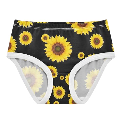 Toddler Girl Briefs, Yellow Sunflowers Black Girls' Cotton Brief Underwear, 2–8 Years