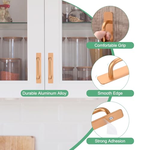 Image of M METERXITY 2-Pack Self Stick Barn Door Handles, 5.91Inch /150mm Length Aluminium Alloy Gate Handle with Double Sided Tape for Bathroom /Wardrobe /Closet, Sliding Door Handle with Plate [Gold]