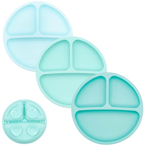 Image of WeeSprout Suction Plates for Babies & Toddlers - 100% Silicone, Dinnerware Stays Put, Divided Design for Picky Eaters, Microwave & Dishwasher Friendly, 3 Pack