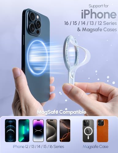 Image of GripMate for MagSafe Phone Grip for iPhone - Glitter Magnetic Phone Ring Holder for Women Girs - Comfortable Stylish Finger Phone Loop Grip for iPhone 17 /16 /15 /14 /13 /12,Glitter Silver