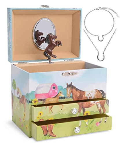 Jewelkeeper Horse Music Box & Little Girls Jewelry Set - 3 Horse Gifts for Girls