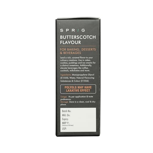 Image of Sprig Butterscotch Flavour | For Baking & Beverages | Ideal for baking cakes, biscuits, cookies, ice-cream | Baking essential | Strong caramel notes | 15ml