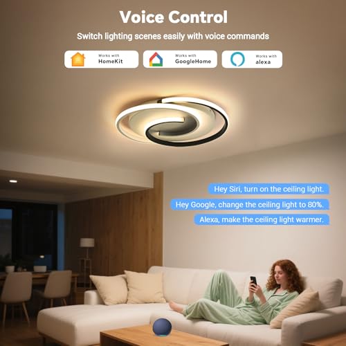 Ceiling Light with Remote Control, Living Room Lamp with Matter Compatible with HomeKit, Alexa, Google and IFTTT, 32W Modern LED Ceiling Lights for Bedroom Living Room - Image 4